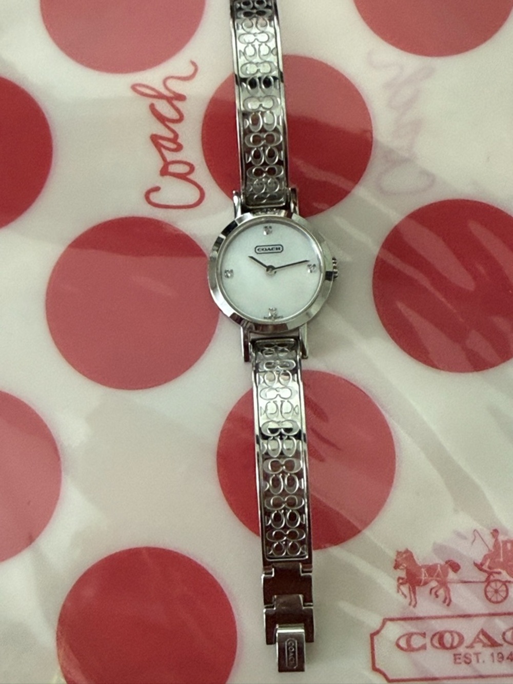 Coach Silver Tone Link Bracelet Women's Watch - White Dial